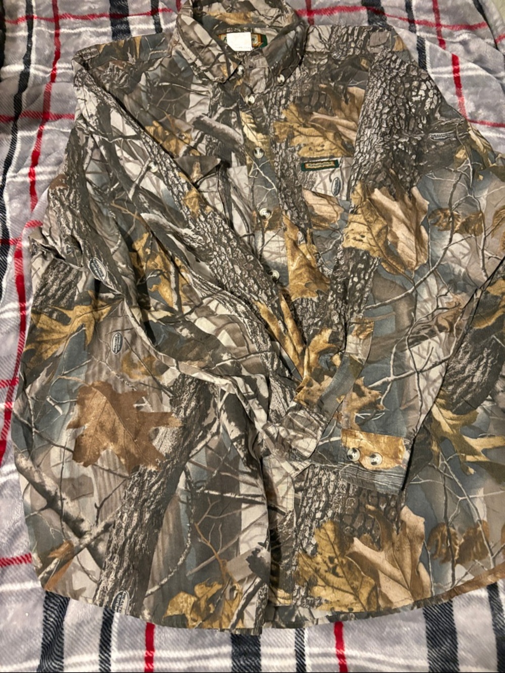 Men's Camo Button-Up Shirt in Brown & Green Woodland Print